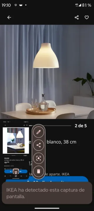 Pantalla Lámpara Melodi Ikea 38 cm Blanca