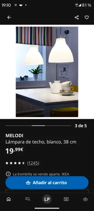 Pantalla Lámpara Melodi Ikea 38 cm Blanca