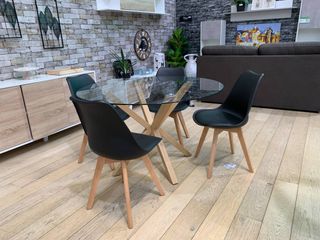 MESA REDONDA DE CRISTAL + 4 SILLAS