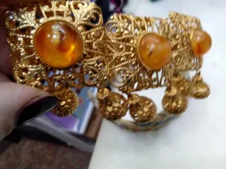 Set capelli dorato con pietre ambra e intrecci