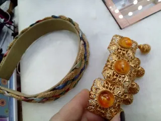 Set capelli dorato con pietre ambra e intrecci