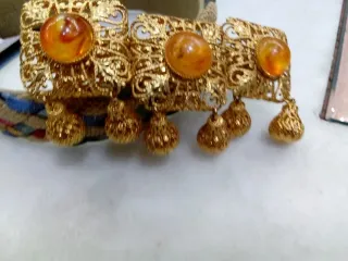 Set capelli dorato con pietre ambra e intrecci