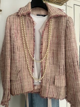 Chaqueta Tweed Estilo Chanel Rosa Calidad 🇮🇹