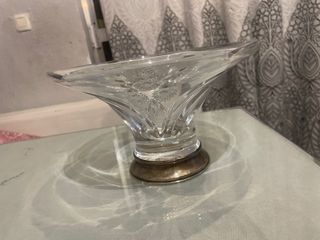 Figuras cristal tallado base plata y frutero