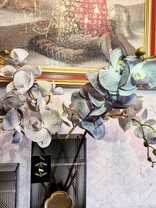 Jarrón de cristal con detalle central de COBRE