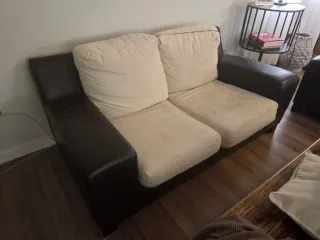 Sofás de piel y tela beige/marrón