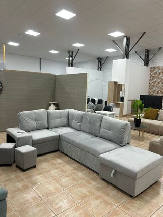 Sofá rinconera Gris NUEVO con Cama y Arcon