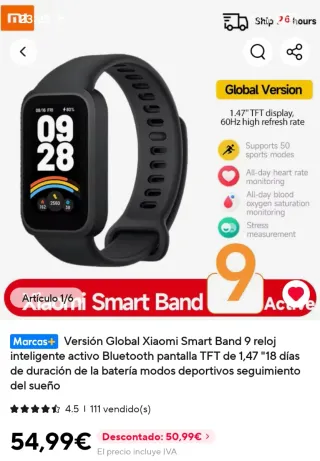 Xiaomi Smart Band 9 Active Negra - Precintada