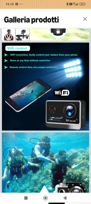 Action Cam 4K 20MP WiFi 2.4G Subacquea