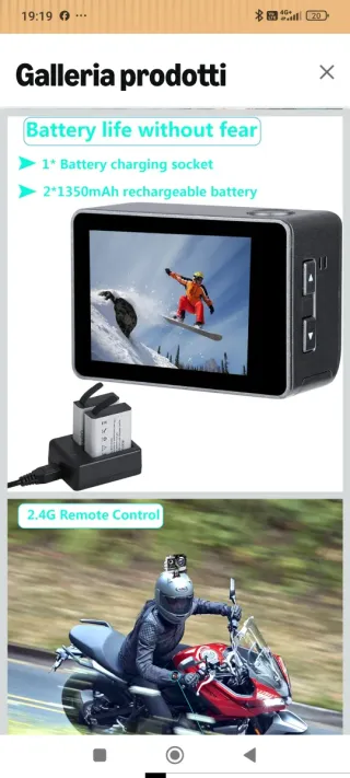 Action Cam 4K 20MP WiFi 2.4G Subacquea