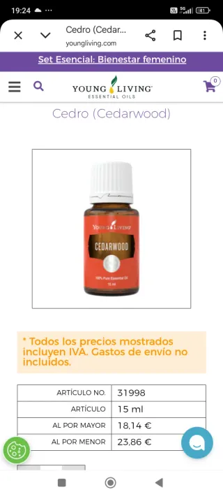 Aceite Esencial Cedro Young Living 15 ml