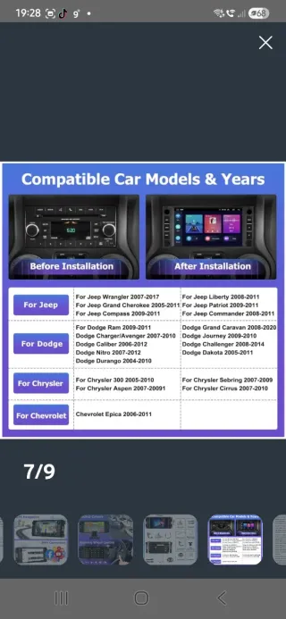 Radio coche Android 13 Jeep, Crysler, Dodge , E