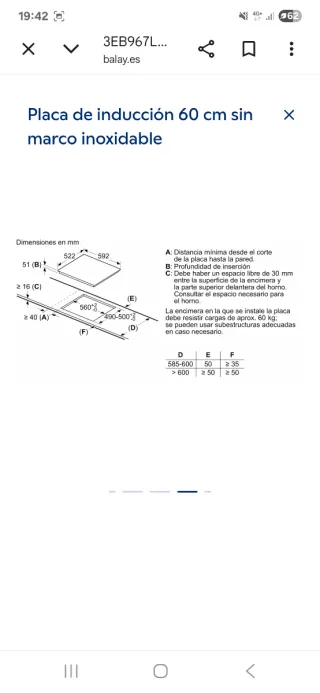Placa Inducción Balay 60cm Inox