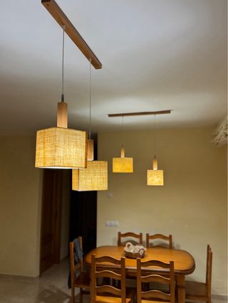 4 Lámparas Colgantes Madera y Lino