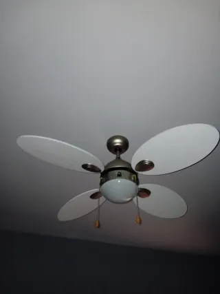 Ventilador de techo plateado y blanco