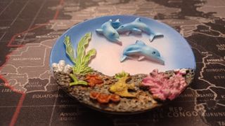 Calamita con delfini e coralli