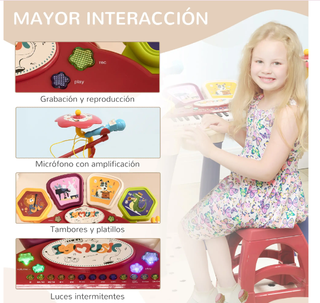 Piano Infantil 2 en 1 con Micrófono y Luces