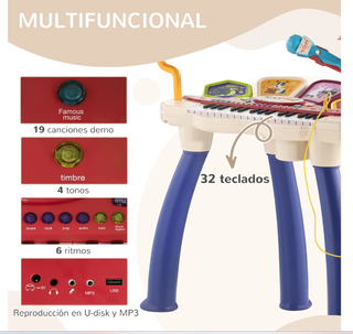 Piano Infantil 2 en 1 con Micrófono y Luces