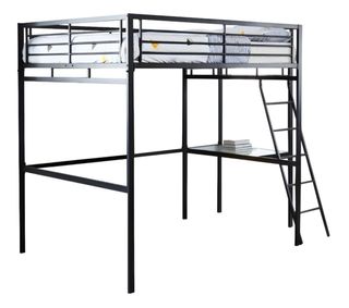 Cama alta con escritorio negra)