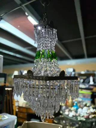 Lámpara antigua cristales verdes y transparentes