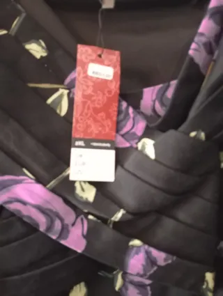 Vestido fiesta negro flores moradas talla 46-48