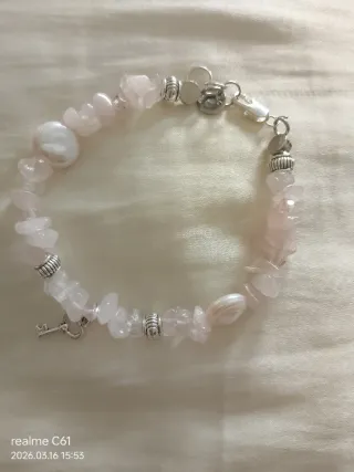 Bracciale donna rosa con quarzo rosa e perle tonde