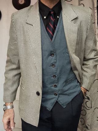 Giacca lana pied de poule anni '70 blazer vintage