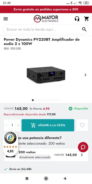 Amplificador Power Dynamics PV220BT Bluetooth