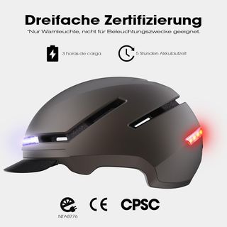 Casco Bici con Luz LED Frontal y Trasera - Talla M