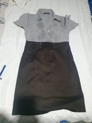 Vestido rayas y liso marrón y blanco