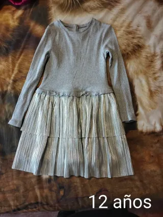 Vestido gris plateado manga larga 12 años