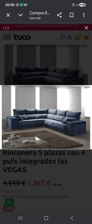 Sofá Rinconera 5 Plazas Tuco Vegas