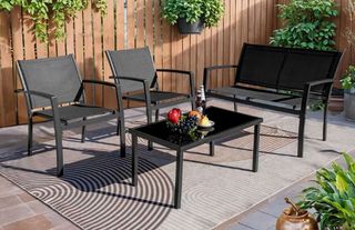 Conjunto Terraza Negro Metal y Cristal