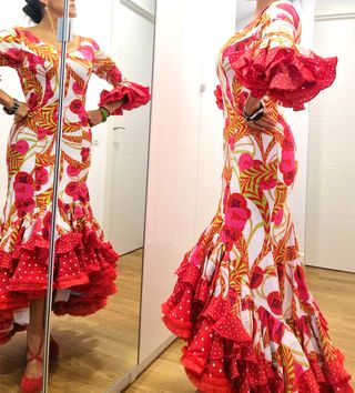 Traje de flamenca estampado con volantes XS-S
