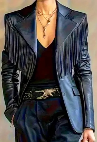 Giacca ecopelle vintage frange XL