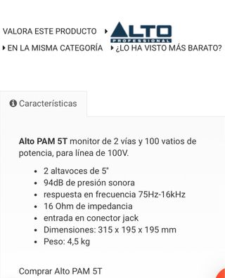 Altavoces monitores ALTO PAM 5T Ingleses