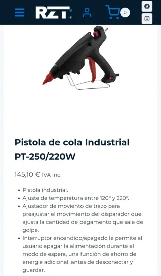 Pistola de cola termo fusible de uso profesional.