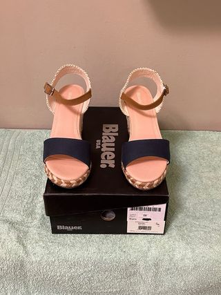 Sandali Blauer Zeppa Beige/Blu Tg 37