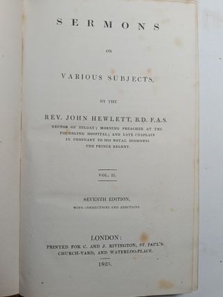 Libro antiguo Sermones J. Hewlet (1825 - Exlibris)