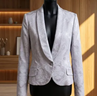 Blanco Blazer Plateado Brocado Talla L