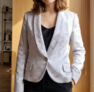 Blanco Blazer Plateado Brocado Talla L