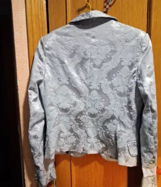 Blanco Blazer Plateado Brocado Talla L