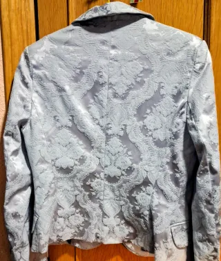 Blanco Blazer Plateado Brocado Talla L