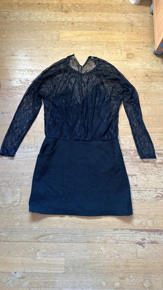 Vestido Maje Negro Encaje y Textura