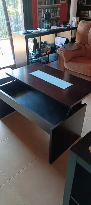 Mesa centro elevable madera y cristal