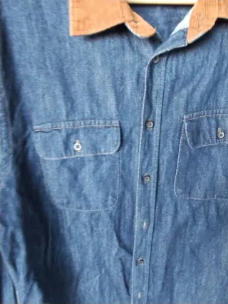 Camicia uomo jeans cotone blu marrone