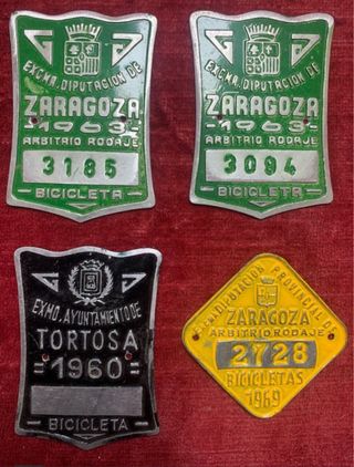 Lote 4 Matrículas Bicicleta Años 60