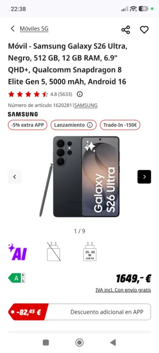 Samsung Galaxy S26 Ultra 512GB Negro