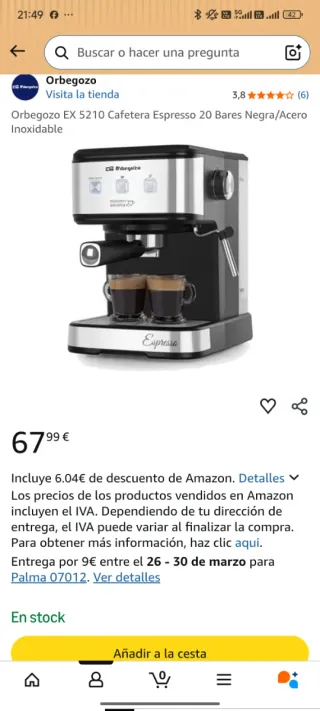 Cafetera Espresso Orbegozo EX 5210