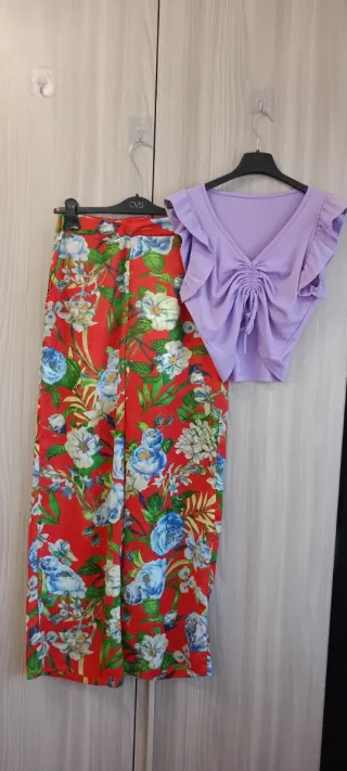 Set Estivo Top Lilla & Pantalone Fiori